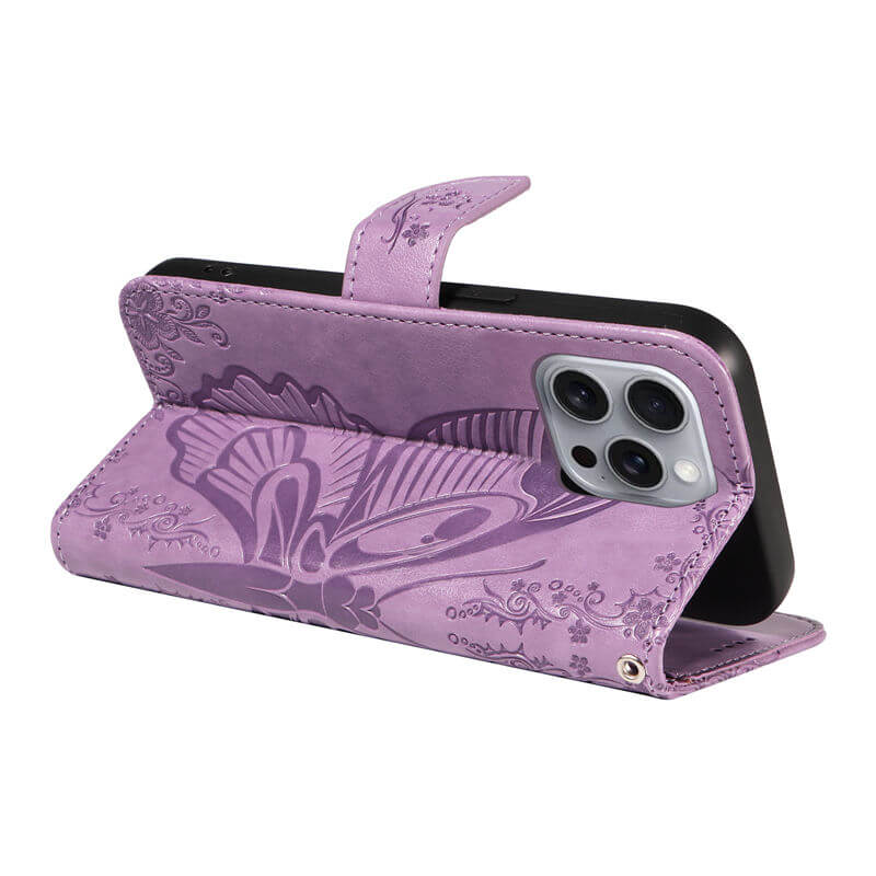 For iPhone 16 Pro Max Butterfly Embossed Wallet Case