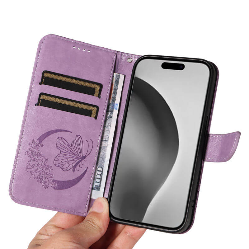 For iPhone 16 Pro Max Butterfly Embossed Wallet Case