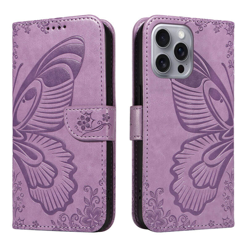 For iPhone 16 Pro Max Butterfly Embossed Wallet Case