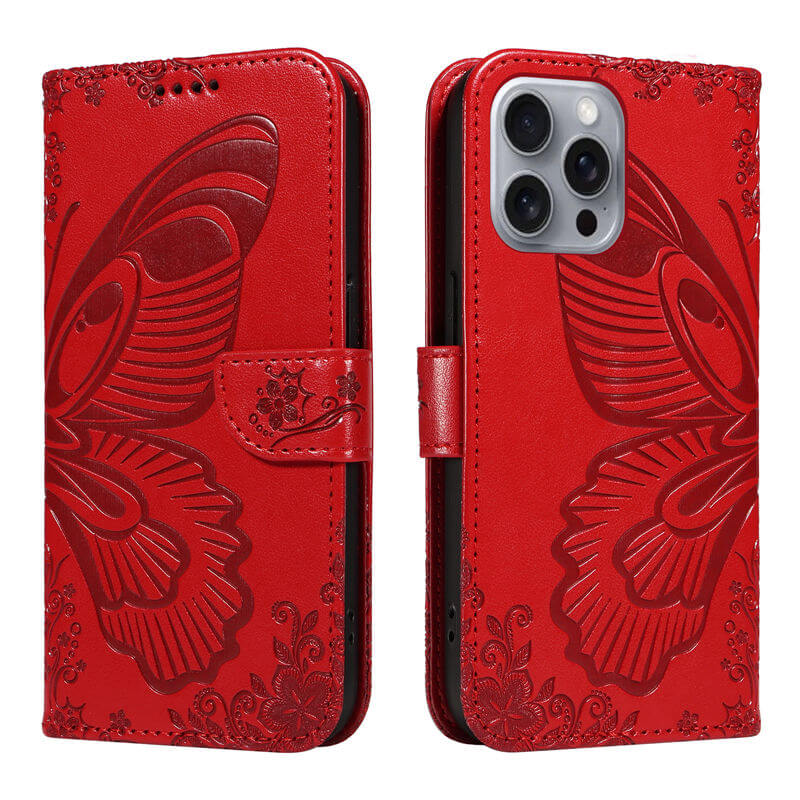 For iPhone 16 Pro Max Butterfly Embossed Wallet Case