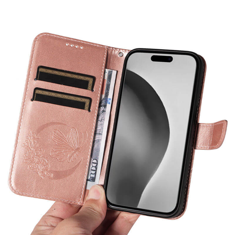 For iPhone 16 Pro Max Butterfly Embossed Wallet Case