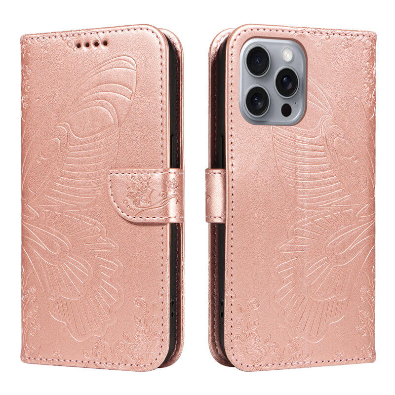 For iPhone 16 Pro Max Butterfly Embossed Wallet Case