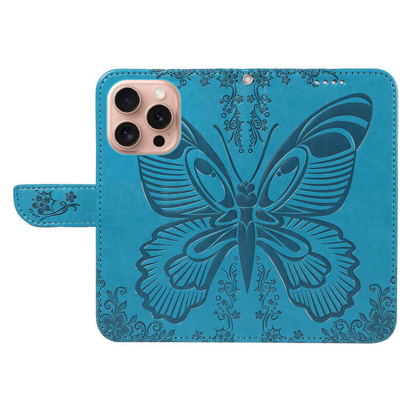 For iPhone 16 Pro Butterfly Embossed Wallet Case