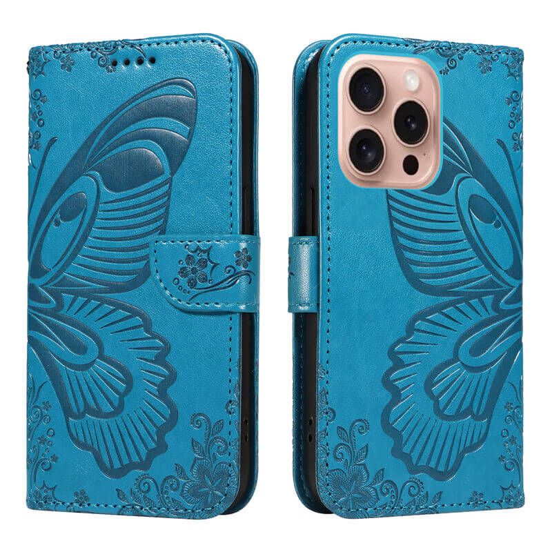 For iPhone 16 Pro Butterfly Embossed Wallet Case