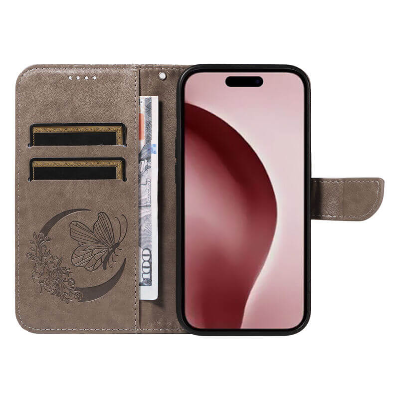 For iPhone 16 Pro Butterfly Embossed Wallet Case