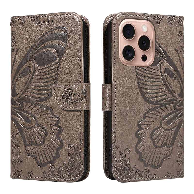 For iPhone 16 Pro Butterfly Embossed Wallet Case