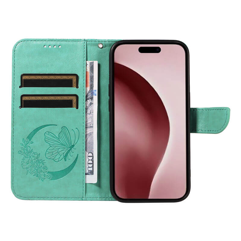 For iPhone 16 Pro Butterfly Embossed Wallet Case