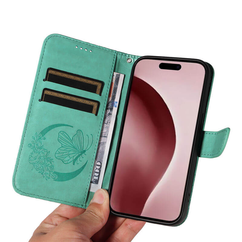 For iPhone 16 Pro Butterfly Embossed Wallet Case