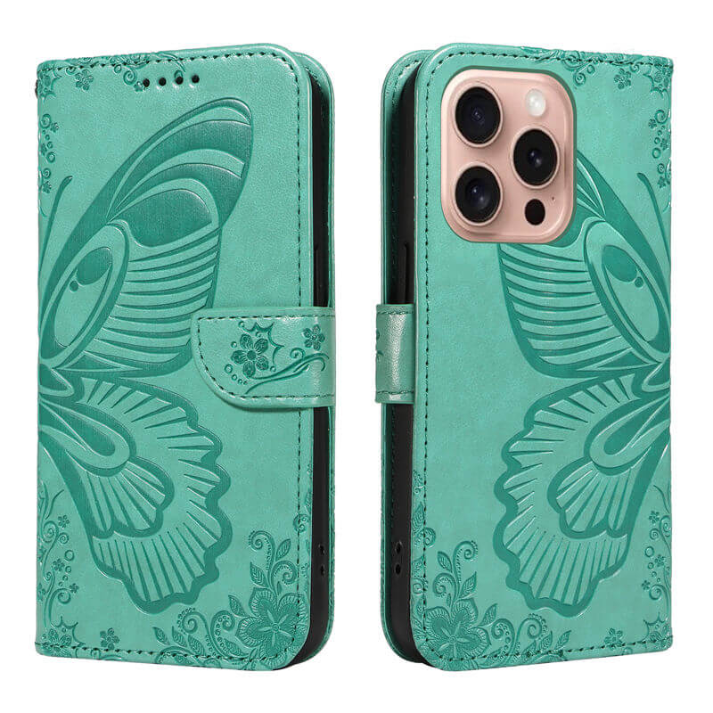 For iPhone 16 Pro Butterfly Embossed Wallet Case