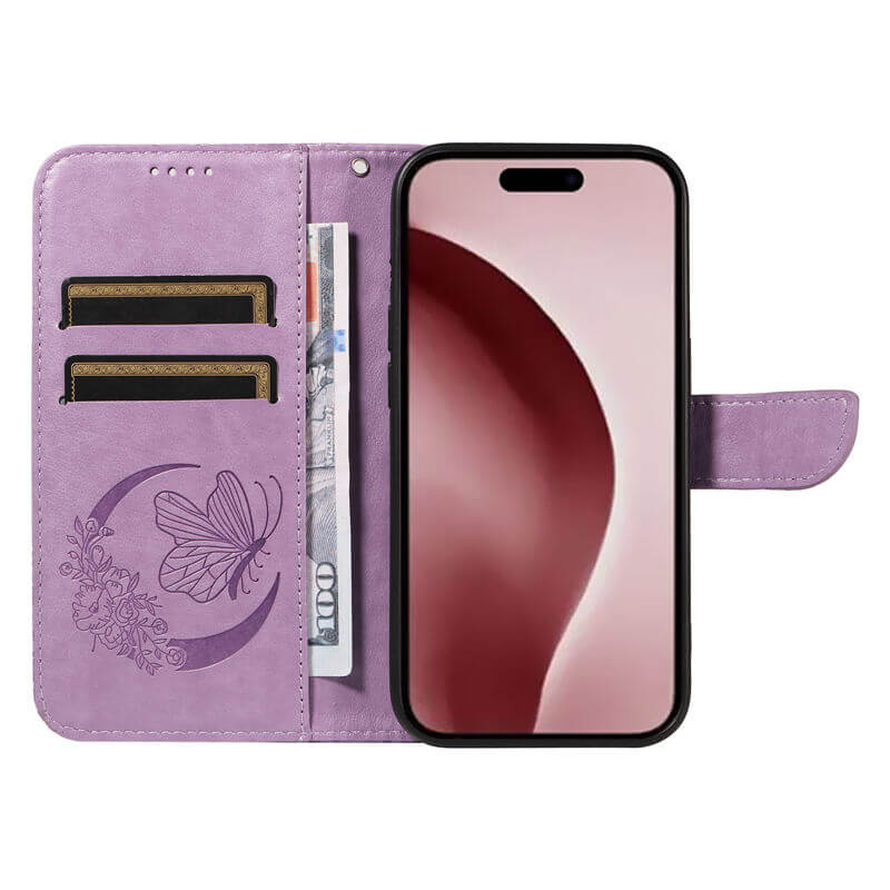 For iPhone 16 Pro Butterfly Embossed Wallet Case