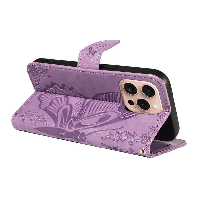 For iPhone 16 Pro Butterfly Embossed Wallet Case