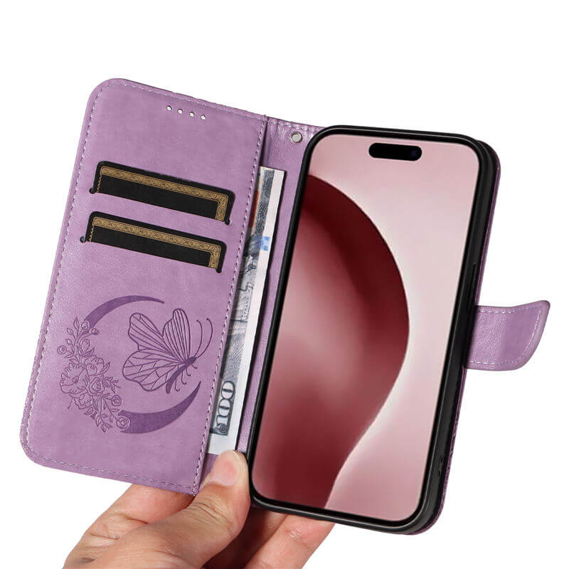 For iPhone 16 Pro Butterfly Embossed Wallet Case