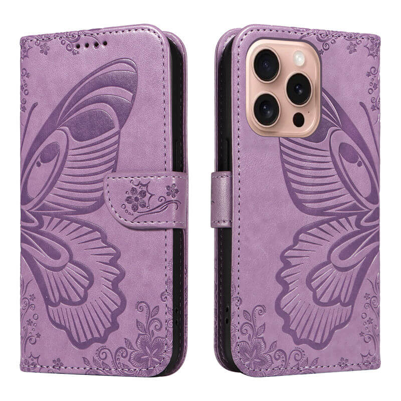 For iPhone 16 Pro Butterfly Embossed Wallet Case