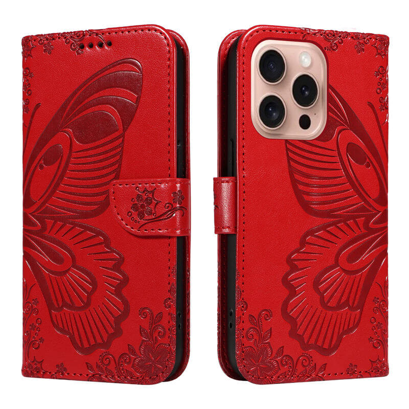 For iPhone 16 Pro Butterfly Embossed Wallet Case