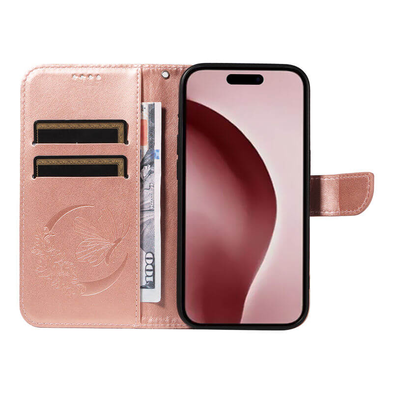 For iPhone 16 Pro Butterfly Embossed Wallet Case