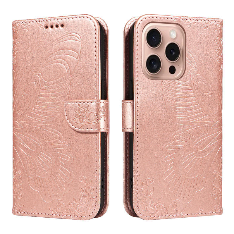 For iPhone 16 Pro Butterfly Embossed Wallet Case