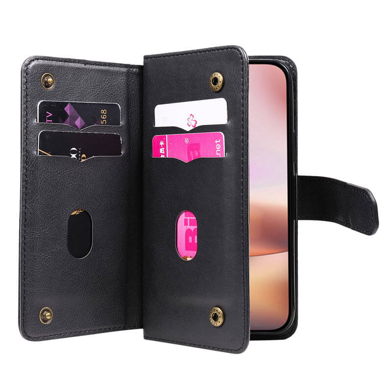 For iPhone 16 Plus Wallet 10 Card Slots Leather Case