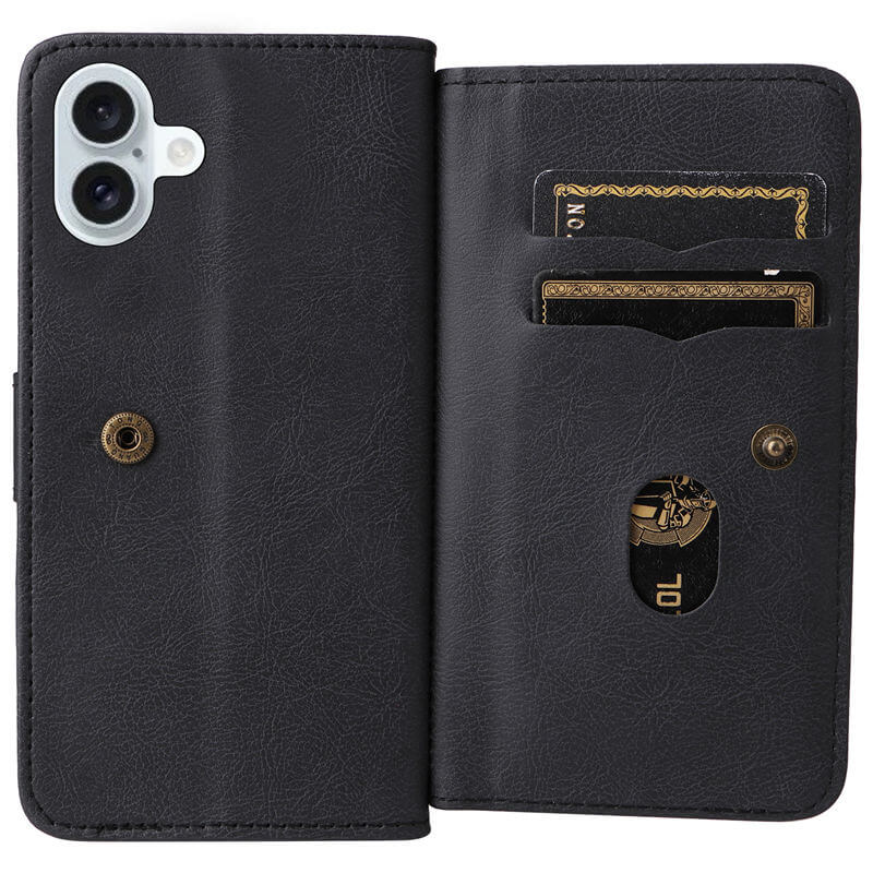 For iPhone 16 Plus Wallet 10 Card Slots Leather Case