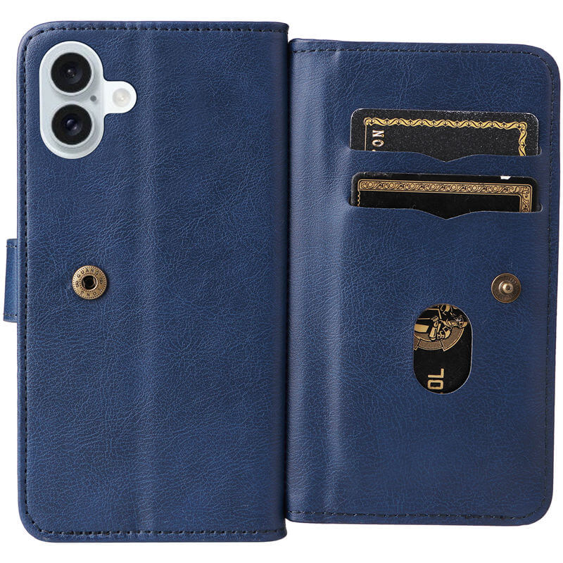 For iPhone 16 Plus Wallet 10 Card Slots Leather Case