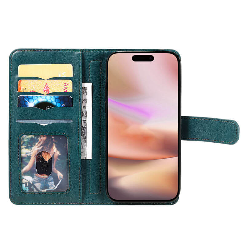 For iPhone 16 Plus Wallet 10 Card Slots Leather Case