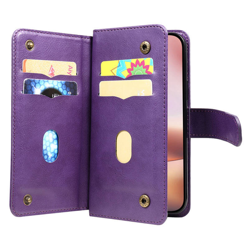 For iPhone 16 Plus Wallet 10 Card Slots Leather Case