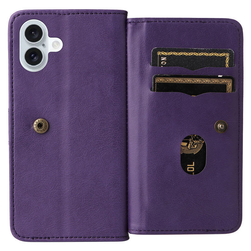 For iPhone 16 Plus Wallet 10 Card Slots Leather Case