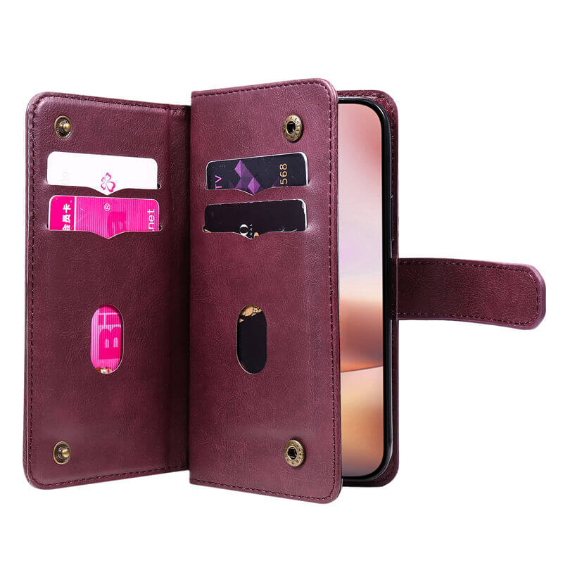 For iPhone 16 Plus Wallet 10 Card Slots Leather Case