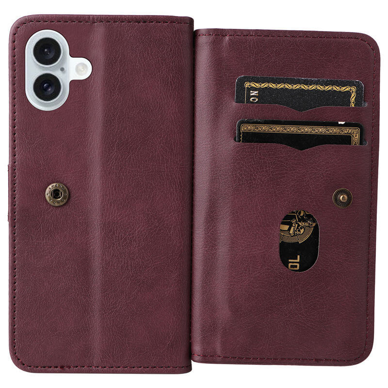 For iPhone 16 Plus Wallet 10 Card Slots Leather Case