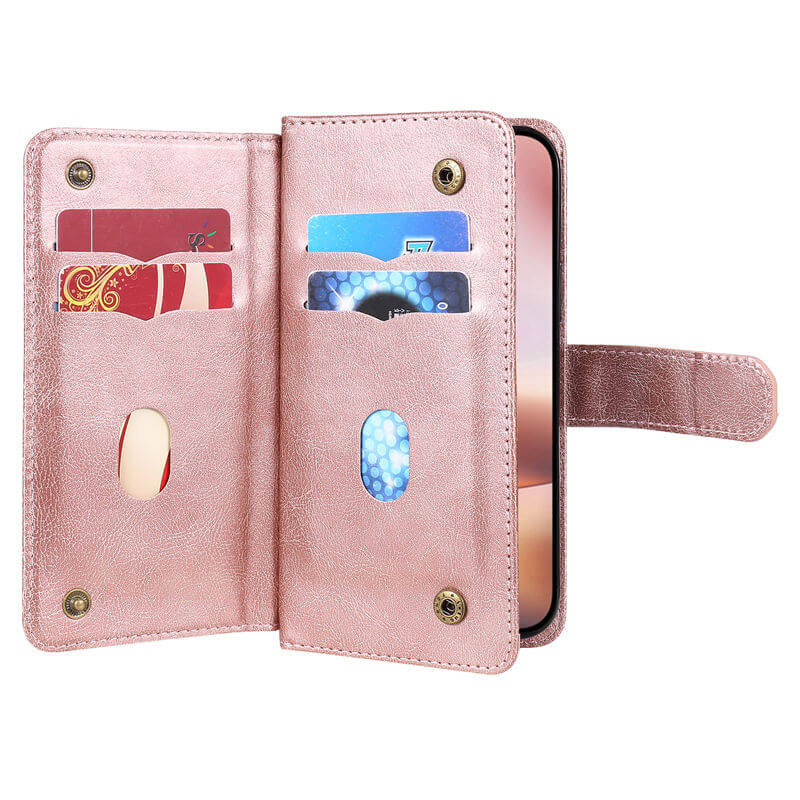 For iPhone 16 Plus Wallet 10 Card Slots Leather Case