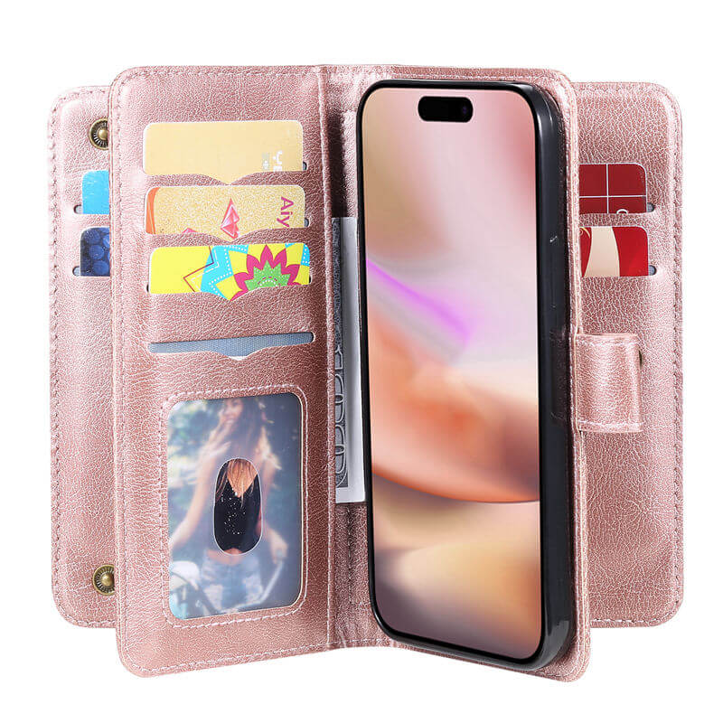 For iPhone 16 Plus Wallet 10 Card Slots Leather Case