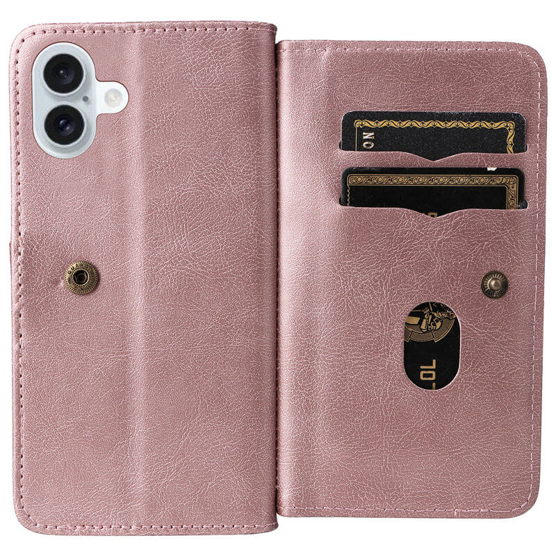 For iPhone 16 Plus Wallet 10 Card Slots Leather Case