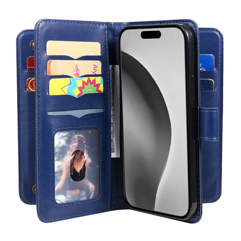 For iPhone 16 Pro Max Wallet 10 Card Slots Leather Case