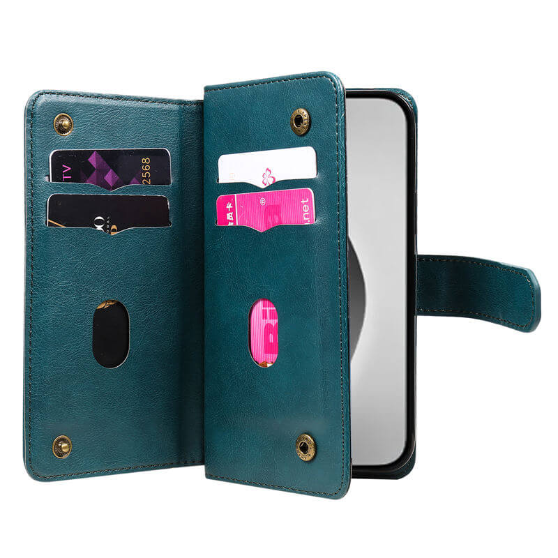 For iPhone 16 Pro Max Wallet 10 Card Slots Leather Case