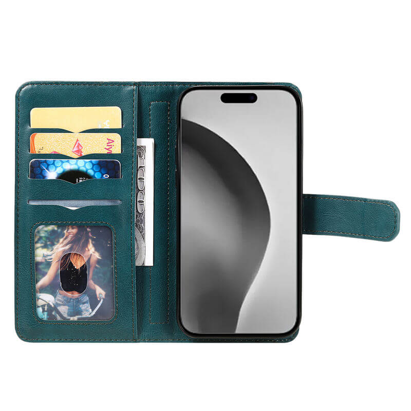 For iPhone 16 Pro Max Wallet 10 Card Slots Leather Case