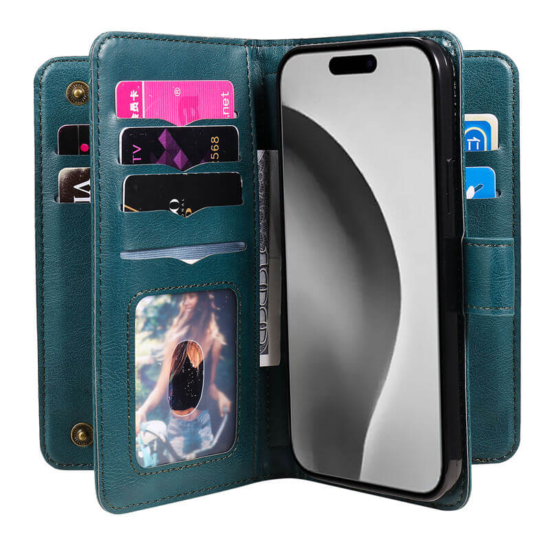 For iPhone 16 Pro Max Wallet 10 Card Slots Leather Case