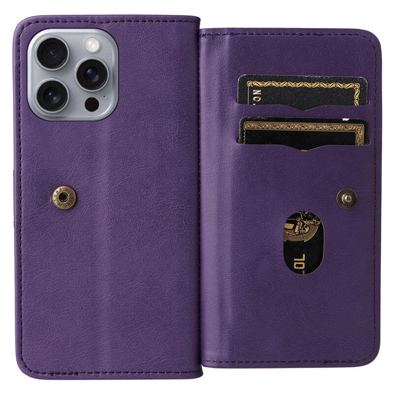 For iPhone 16 Pro Max Wallet 10 Card Slots Leather Case