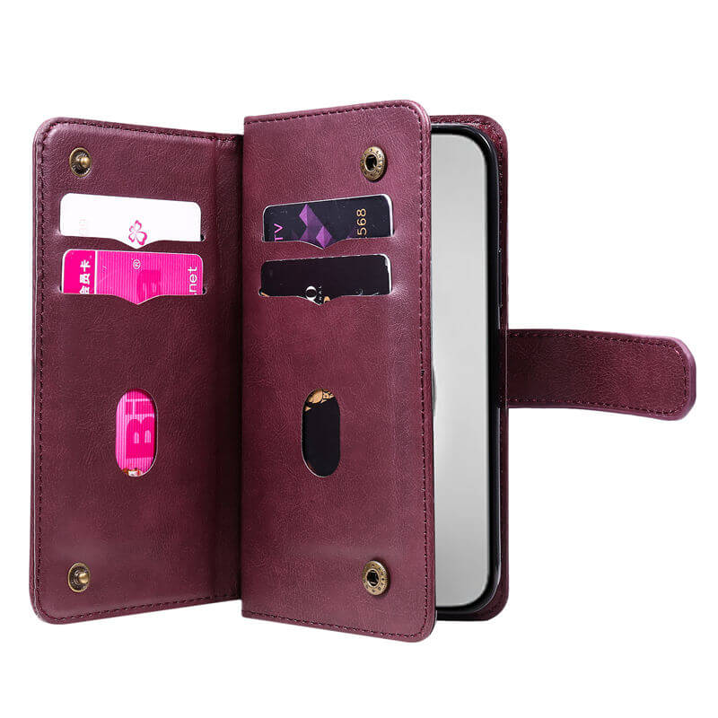 For iPhone 16 Pro Max Wallet 10 Card Slots Leather Case