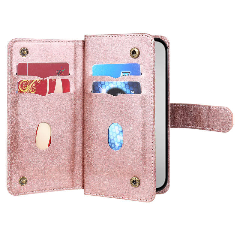 For iPhone 16 Pro Max Wallet 10 Card Slots Leather Case