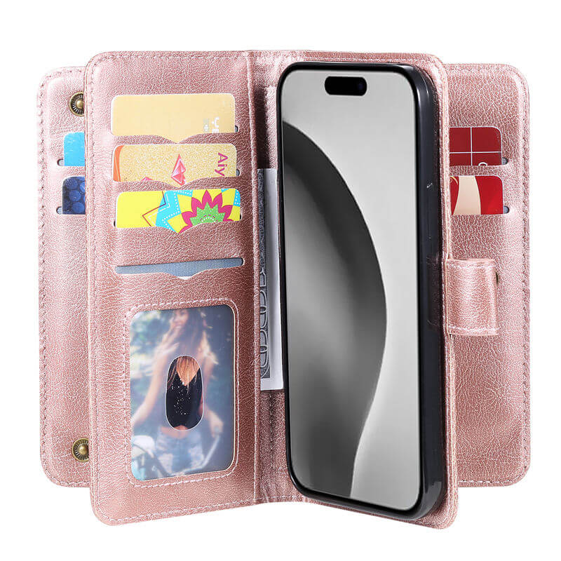 For iPhone 16 Pro Max Wallet 10 Card Slots Leather Case