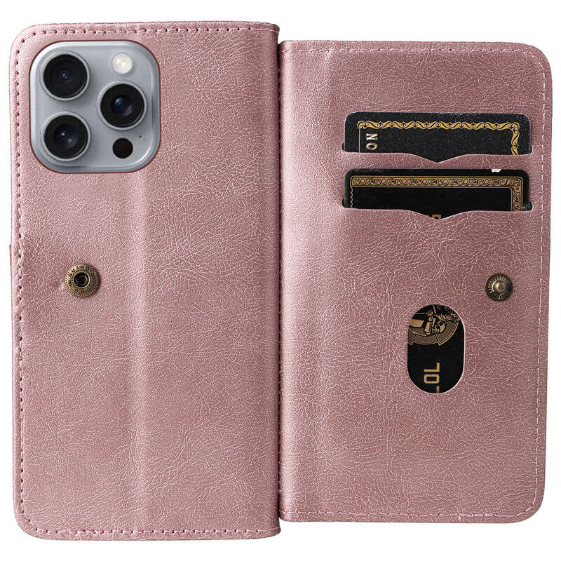 For iPhone 16 Pro Max Wallet 10 Card Slots Leather Case