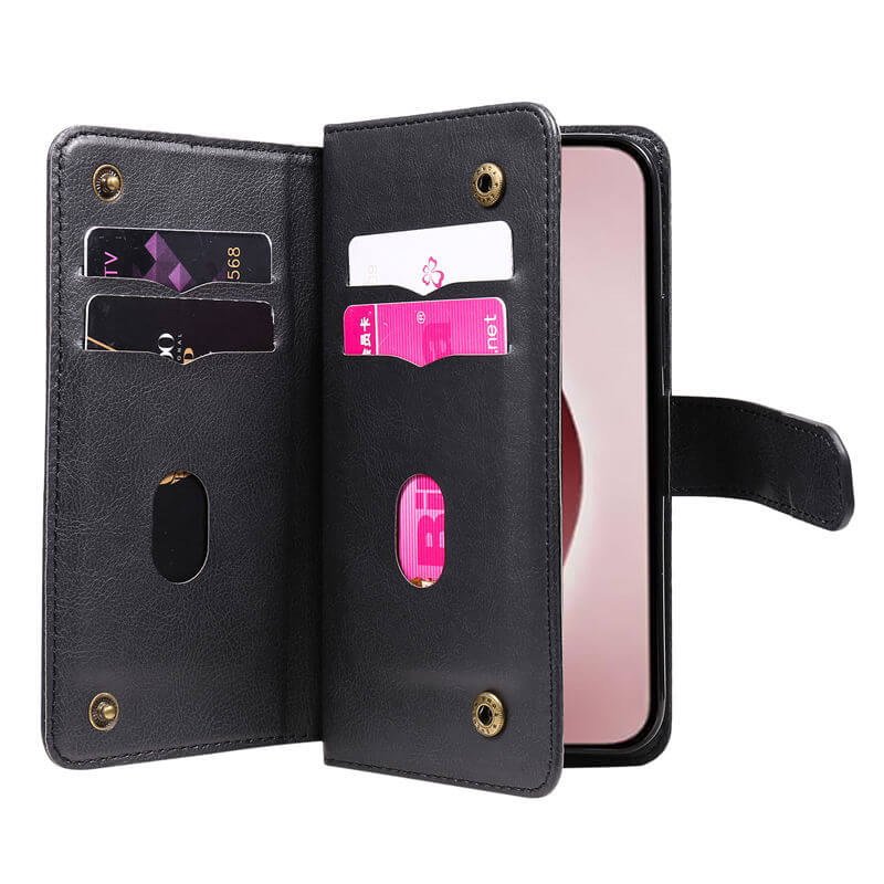 For iPhone 16 Pro Wallet 10 Card Slots Leather Case