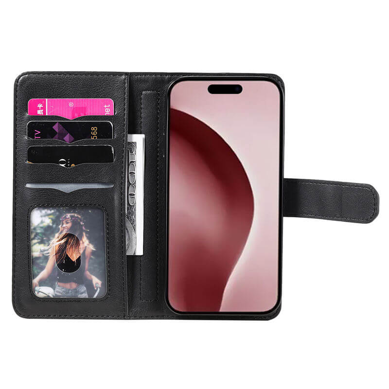 For iPhone 16 Pro Wallet 10 Card Slots Leather Case