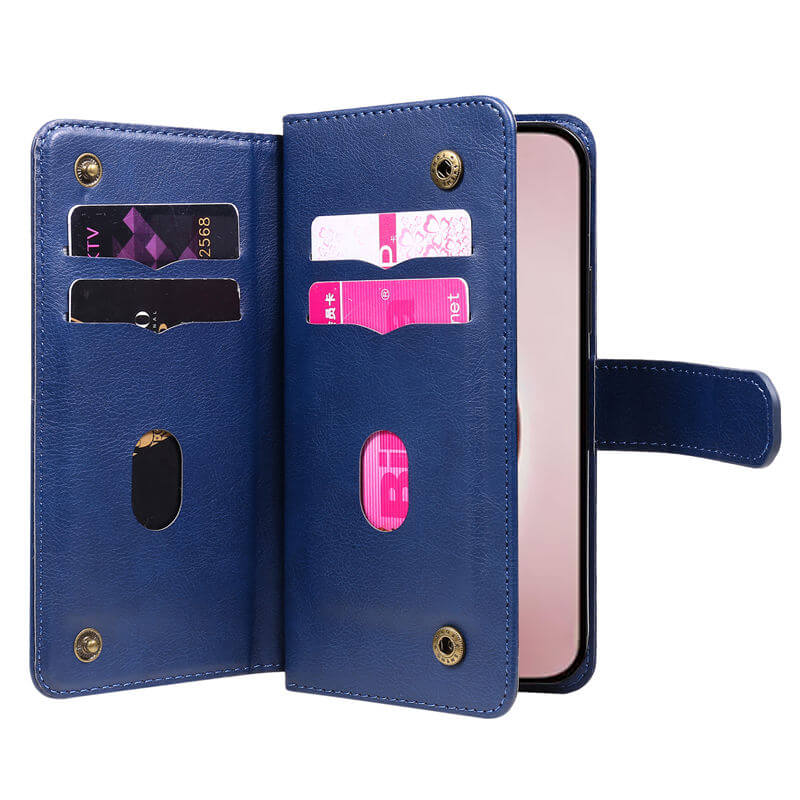 For iPhone 16 Pro Wallet 10 Card Slots Leather Case