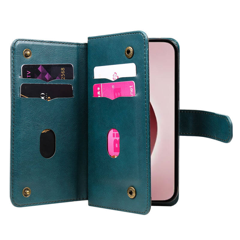 For iPhone 16 Pro Wallet 10 Card Slots Leather Case