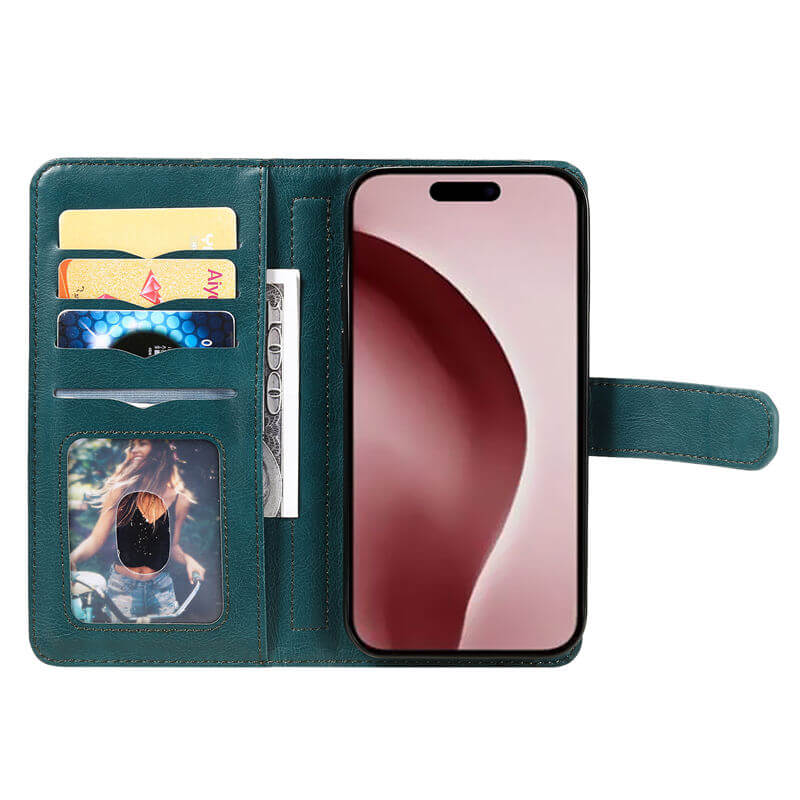 For iPhone 16 Pro Wallet 10 Card Slots Leather Case