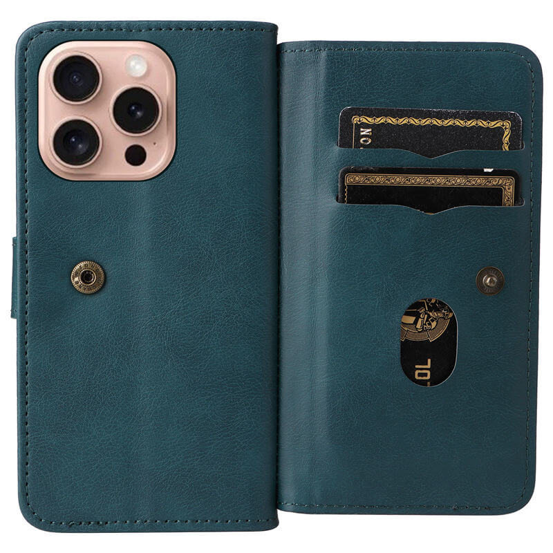 For iPhone 16 Pro Wallet 10 Card Slots Leather Case