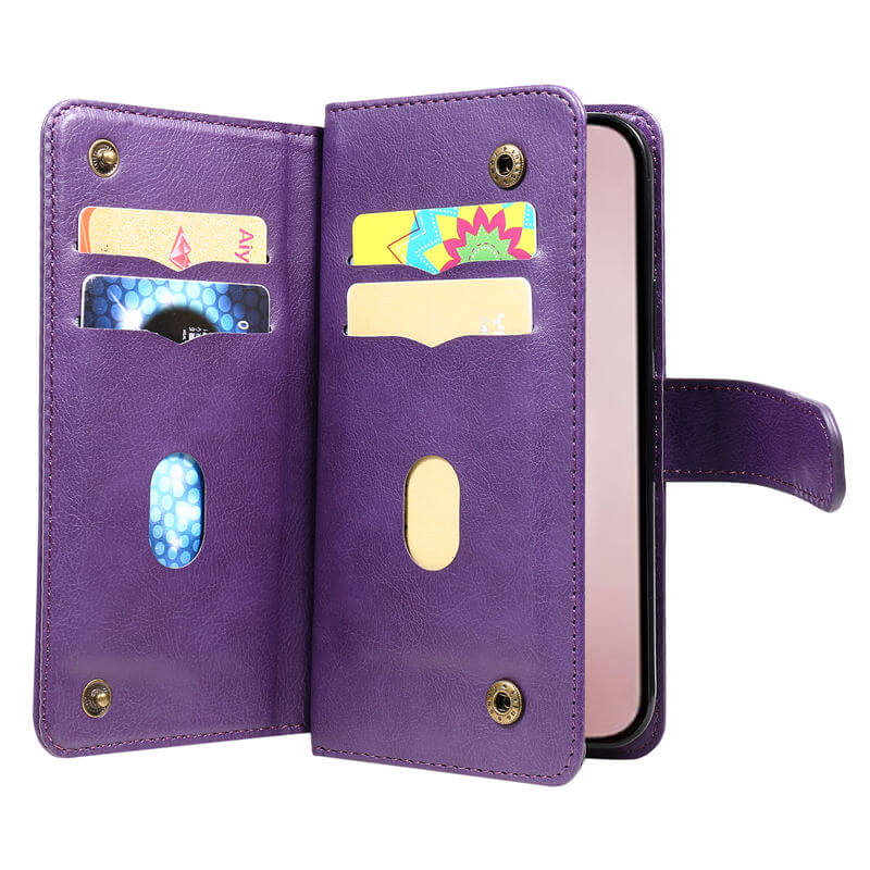 For iPhone 16 Pro Wallet 10 Card Slots Leather Case