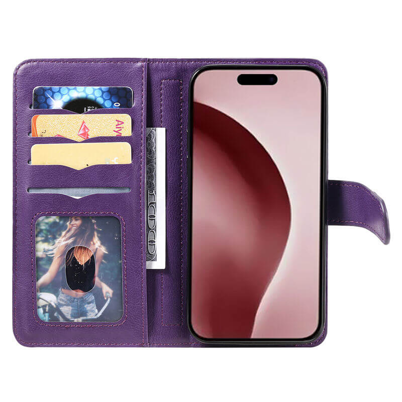 For iPhone 16 Pro Wallet 10 Card Slots Leather Case