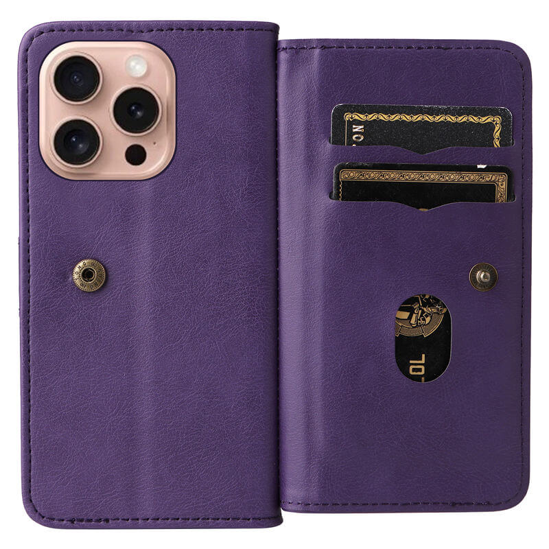 For iPhone 16 Pro Wallet 10 Card Slots Leather Case