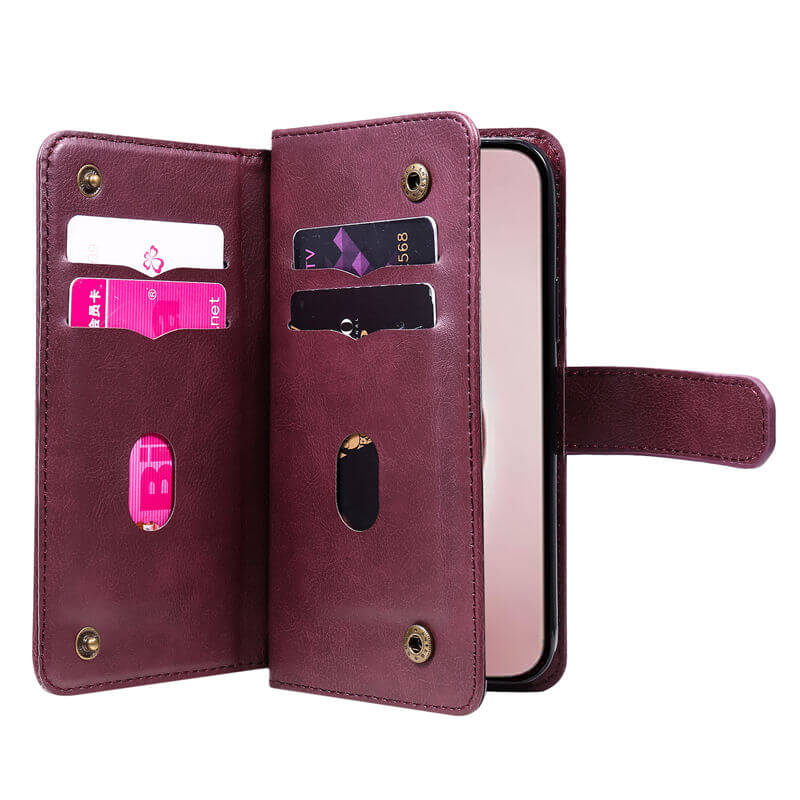 For iPhone 16 Pro Wallet 10 Card Slots Leather Case